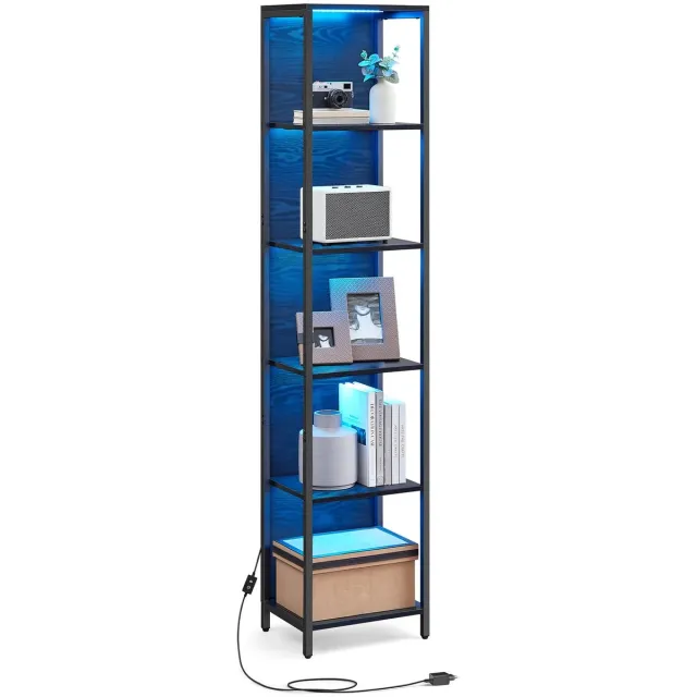 Hoomall Boekenkast 6 lagen met LED - Boekenplank - 30x40x178,6 cm - 25 kleuren Ebenholz zwart