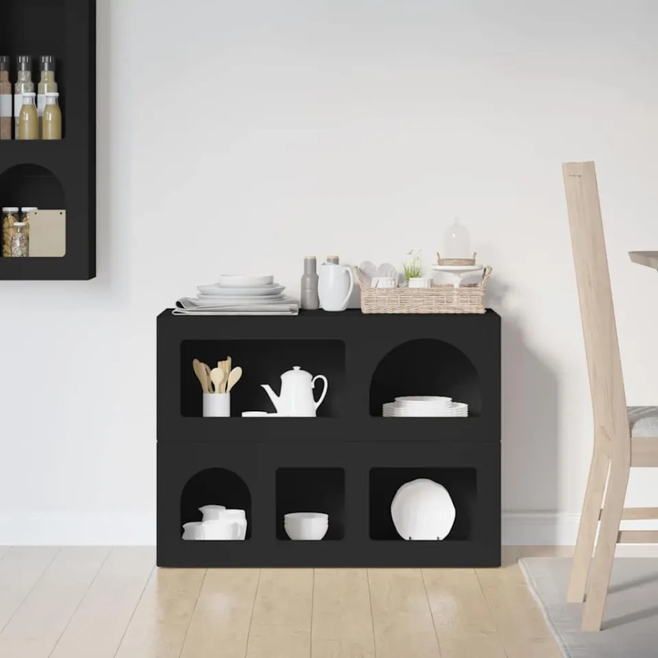 vidaXL Dressoir ELST Zwart 80,5 x 35 x 59 cm Bewerkt hout, foto 4