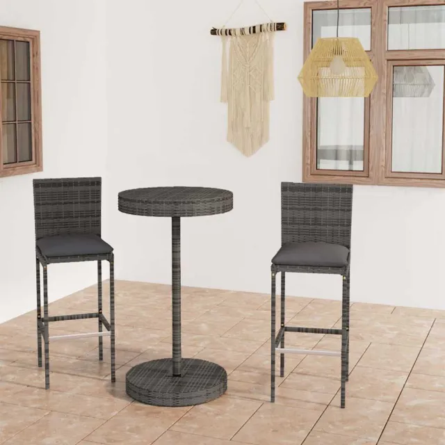 vidaXL 3-delige Tuinbarset met kussens poly rattan grijs, foto 2