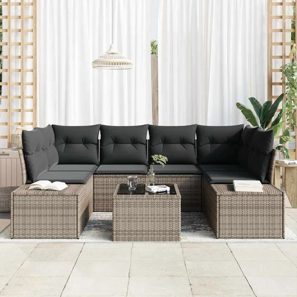 vidaXL Tuin Sofa Set 8 st Grijs poly rattan, foto 3