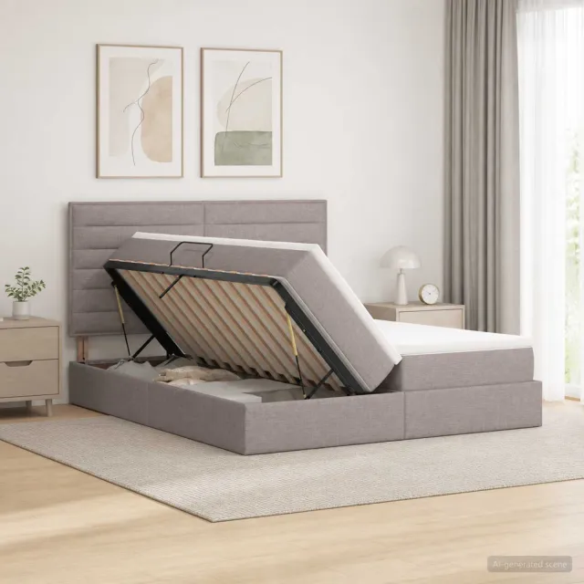 vidaXL Opslag bed met hoofdeinde met opslag Taupe 180 x 200 cm Stof