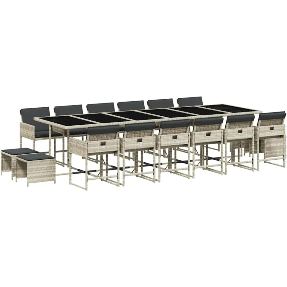 vidaXL 17-delige Tuinset met kussens poly rattan lichtgrijs grijs, foto 3