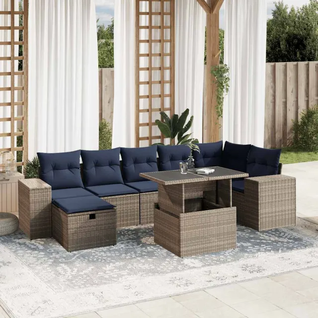 vidaXL 8-delige tuinbankset met kussens, grijs polyrotan, foto 2