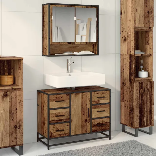 vidaXL Badkamermeubelset 2 st Oud Hout 80 x 33 x 60 cm Bewerkt hout bruin, foto 2