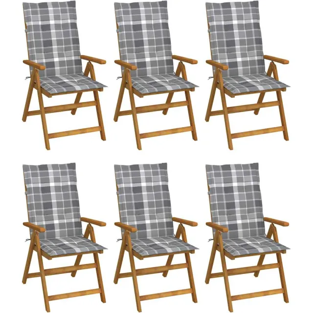 vidaXL Inklapbare stoelen 6 st met kussens massief acaciahout Grijs