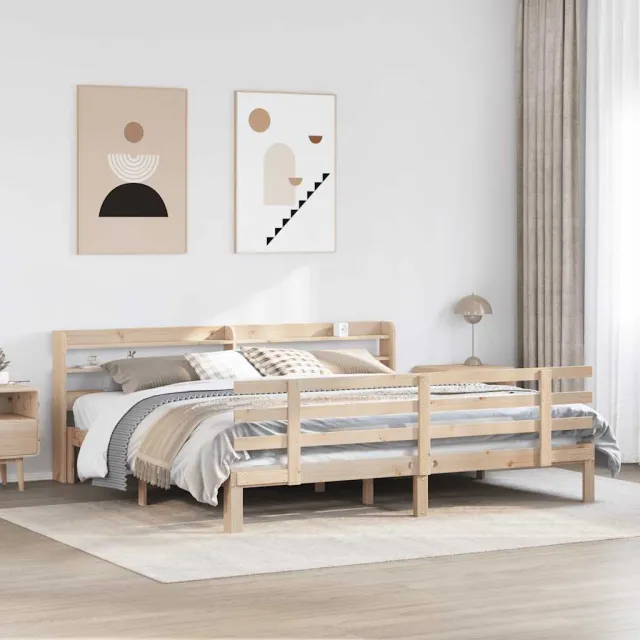 vidaXL Bedframe met hoofdbord massief grenenhout 180x200 cm bruin