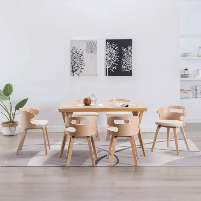 vidaXL Eetkamerstoelen 6 st gebogen hout en kunstleer crème, foto 2
