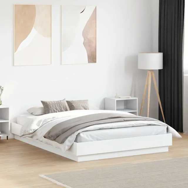 vidaXL Bedframe LED massief hout wit 140x190 cm