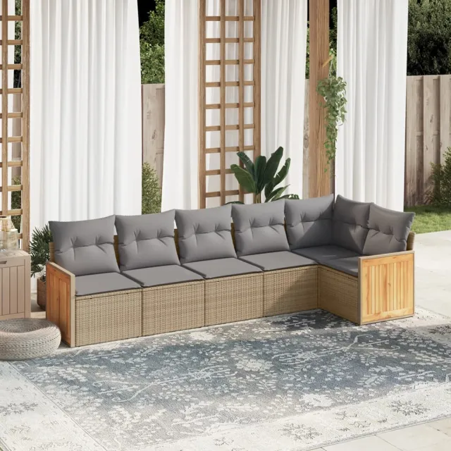 vidaXL 6-delige Loungeset met kussens poly rattan beige, foto 2