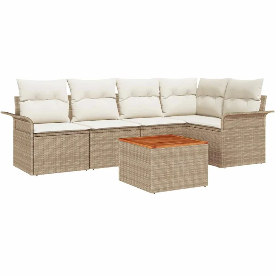 vidaXL Tuinbankenset 6 st Beige poly rattan