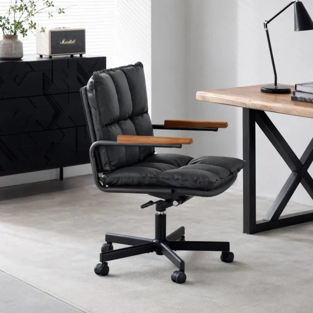 HAUSS SPOLE Bureaustoel - Ergonomische Draaibare Computerstoel Met Wielen En Verstelbare Zithoogte - Voor Thuis En Kantoor - Kunstleer Zwart