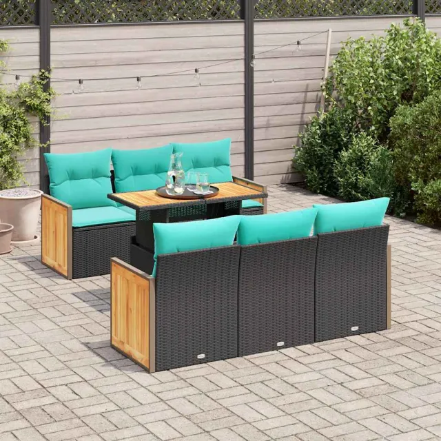 vidaXL 7-delige Loungeset met kussens poly rattan acacia zwart, foto 2