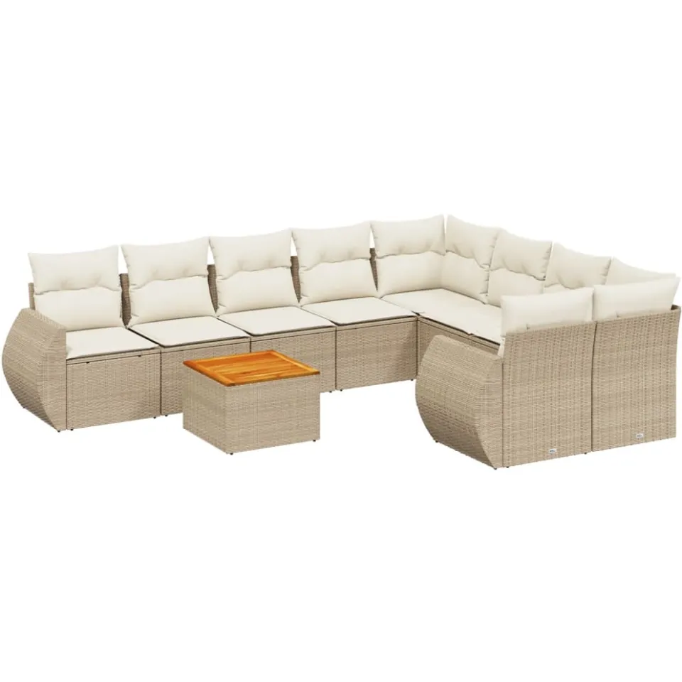 vidaXL 9-delige Loungeset met kussens poly rattan beige, foto 3