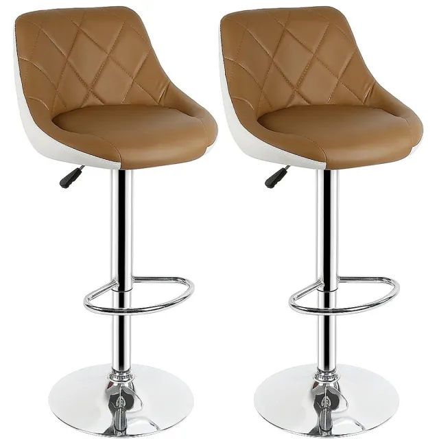 Zerova Barkrukken set van 2 - Barstoel - Barkrukken met Rugleuning - Keukenkrukken - Van PU-Leer - 360° Draaibaar - Caramel