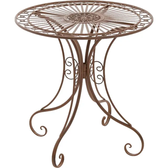 CLP Hari ronde tuintafel - rond - bijzettafeltje - Bistrotafel - met sierlijke decoraties - in Art Nouveau stijl - Metaal - antiek bruin