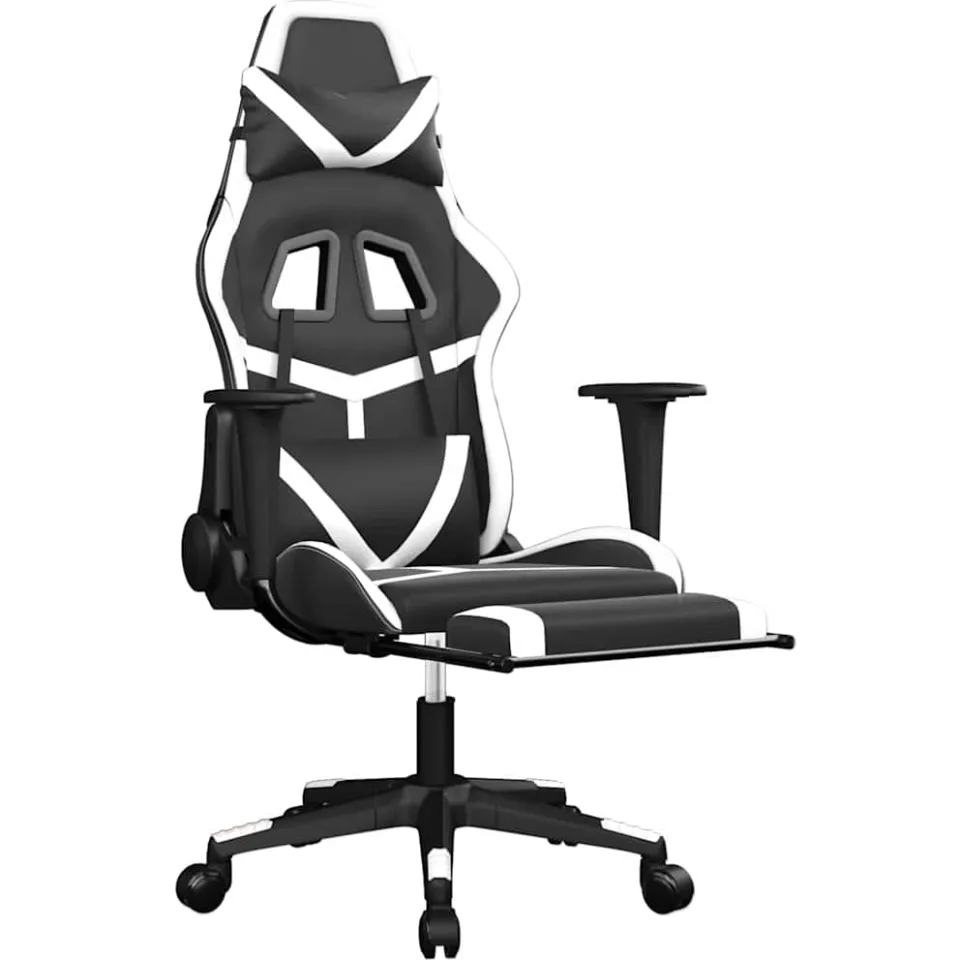 vidaXL Gamestoel met voetensteun kunstleer zwart en wit, foto 4