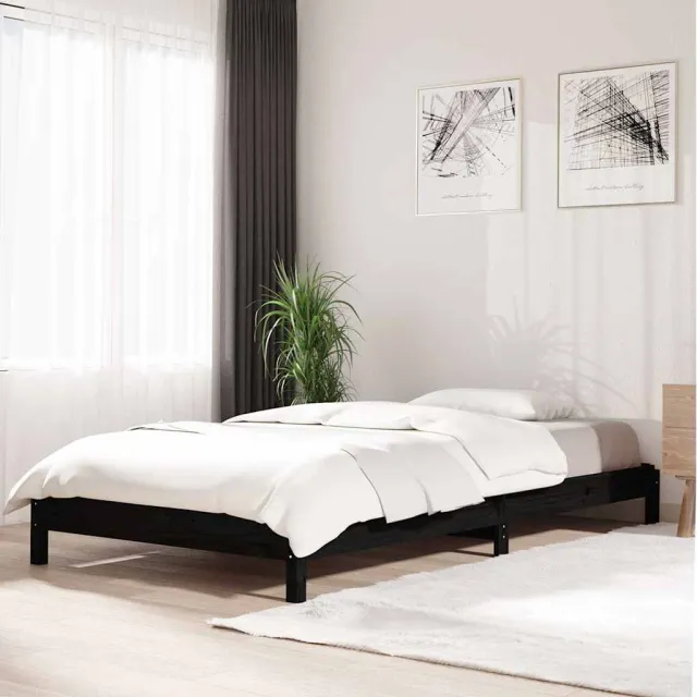 vidaXL Bed stapelbaar 80x200 cm massief grenenhout zwart