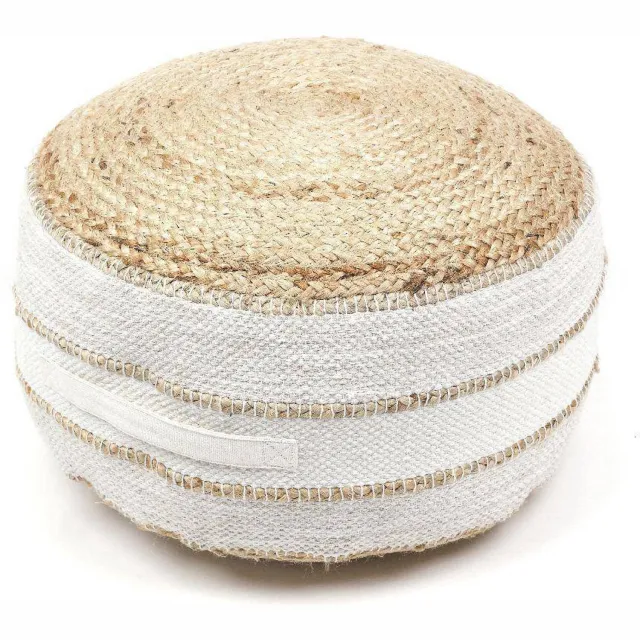 Today Ronde poef Indies, jute en katoen, Ø 50 cm Wit