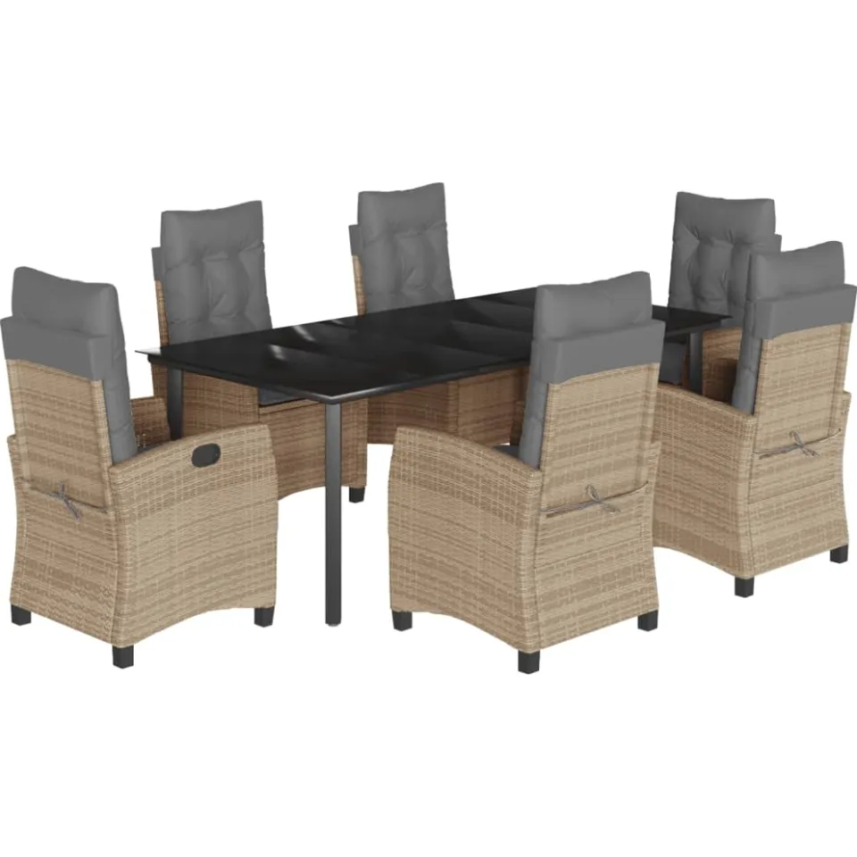 vidaXL 7-delige Tuinset met kussens poly rattan gemengd beige