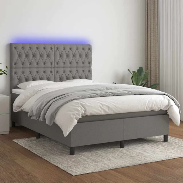 vidaXL Boxspring met matras en LED stof donkergrijs 140x200 cm grijs