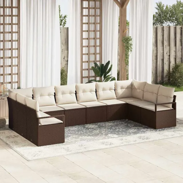 vidaXL Tuinbankenset 10 st Bruin en wit poly rattan, foto 2