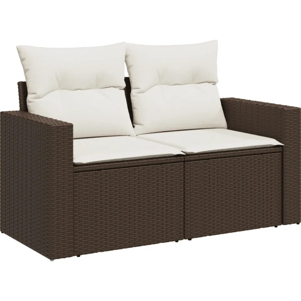vidaXL 3-delige Loungeset met kussens poly rattan bruin, foto 4