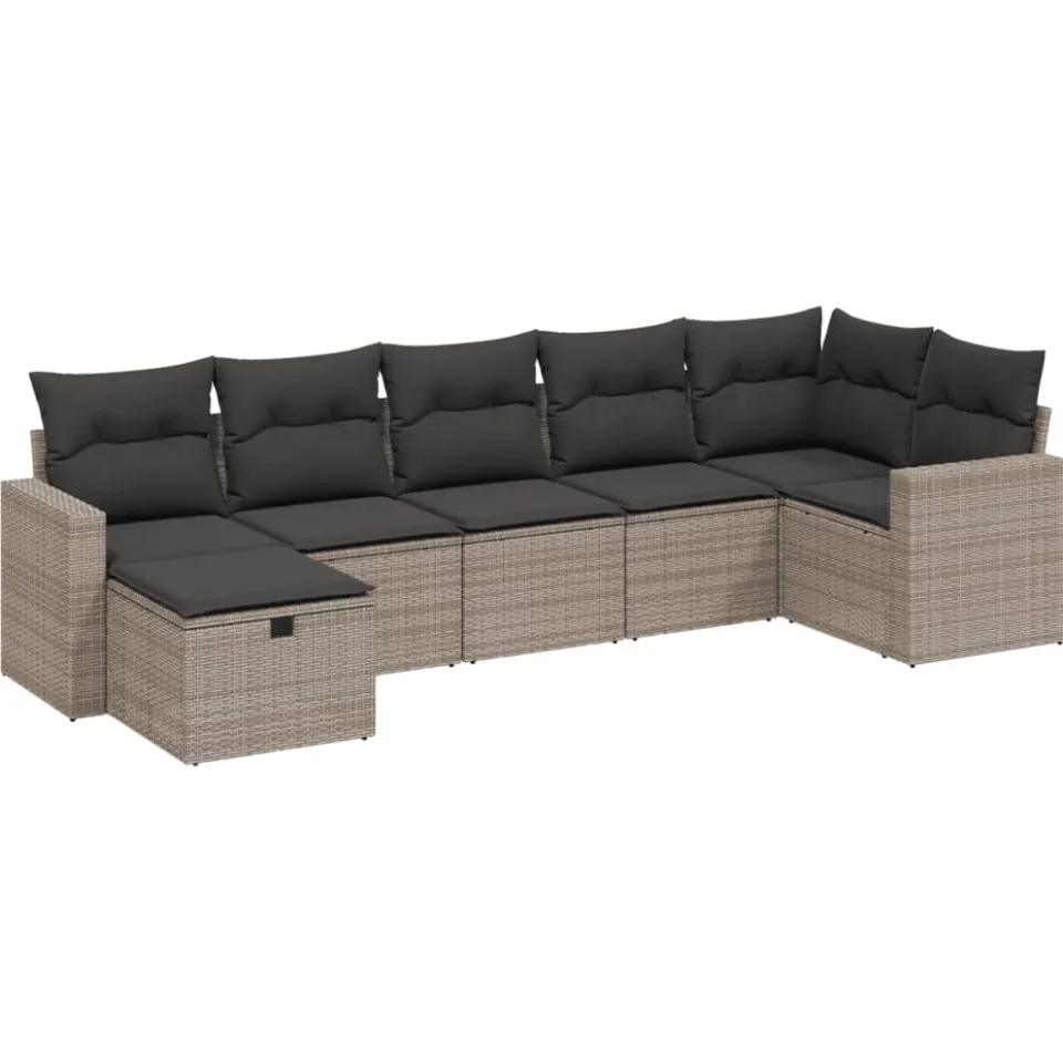 vidaXL 7-delige Loungeset met kussens poly rattan grijs