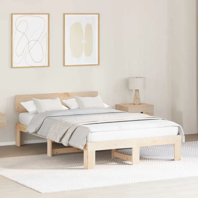 vidaXL Bedframe met hoofdeinde Naturel 140 x 190 cm Massief grenenhout Bruin