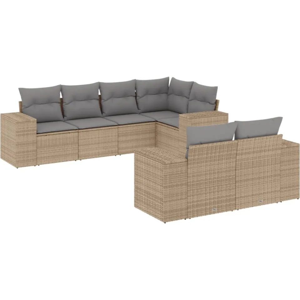 vidaXL 7-delige Loungeset met kussens poly rattan beige, foto 3