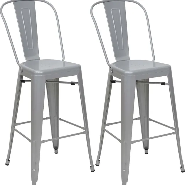 MCW Set van 2 barkrukken MCW-A73, barkruk met rugleuning, metalen industrieel ontwerp ~ grijs