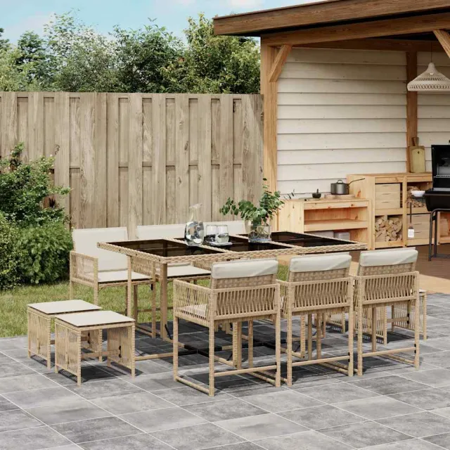vidaXL 11-delige Tuinset met kussens poly rattan beige, foto 2