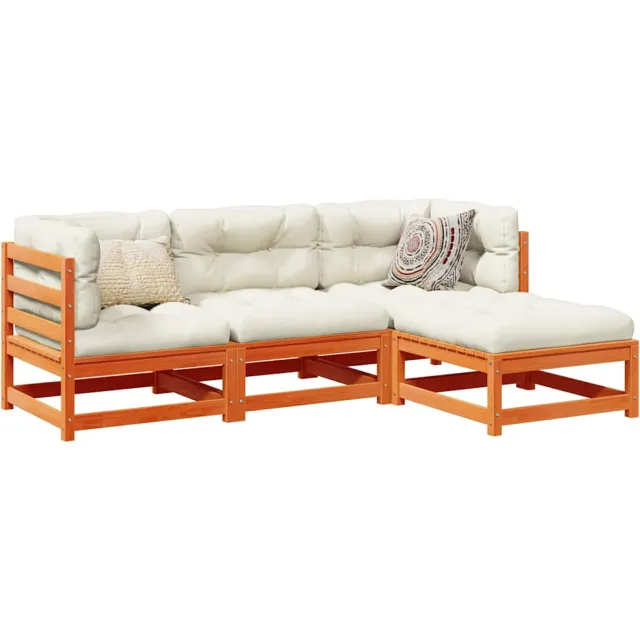 vidaXL 4-delige Loungeset massief grenenhout wasbruin