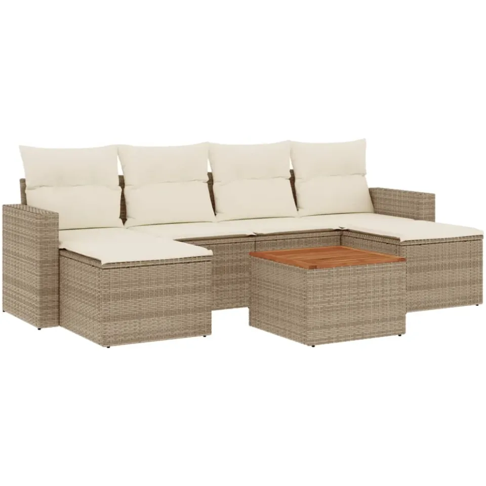vidaXL 7-delige Loungeset met kussens poly rattan beige, foto 3