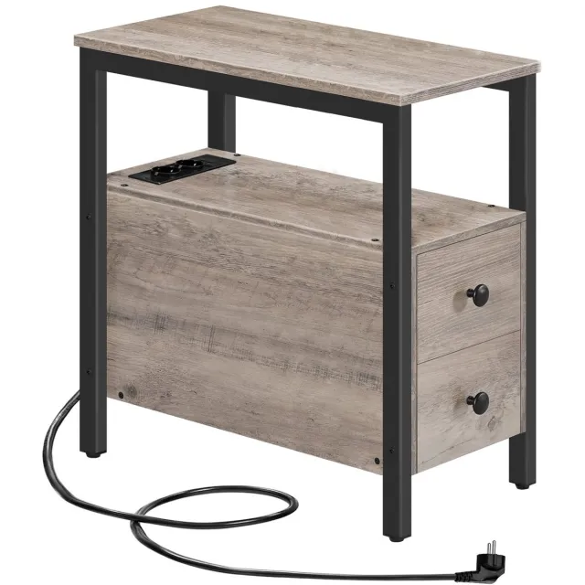 Ibenzoa Multifunctionele Bijzettafel met Oplaadstation, Twee Laden, USB-poorten en Stopcontact voor Elke Kamer Hout