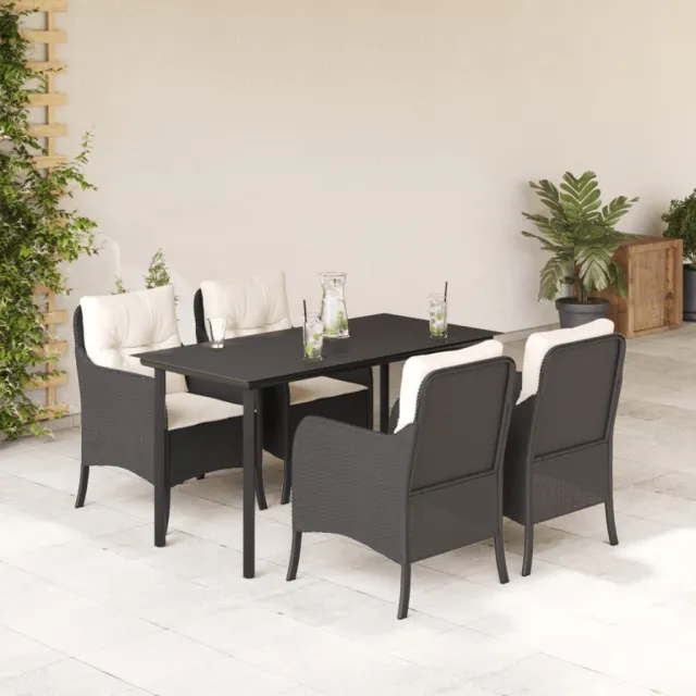 vidaXL 5-delige Tuinset met kussens poly rattan zwart, foto 2