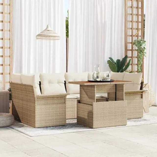 vidaXL Tuin Sofa Set 7 st Beige Poly riet, foto 2