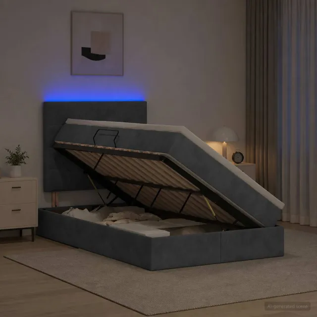 vidaXL LED Opslagbed met Matras Donkergrijs 120 x 200 cm Fluweel