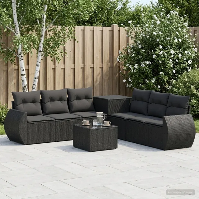 vidaXL Bankstel 8 st Zwart 55 x 55 x 37 cm Poly Rattan en Staal