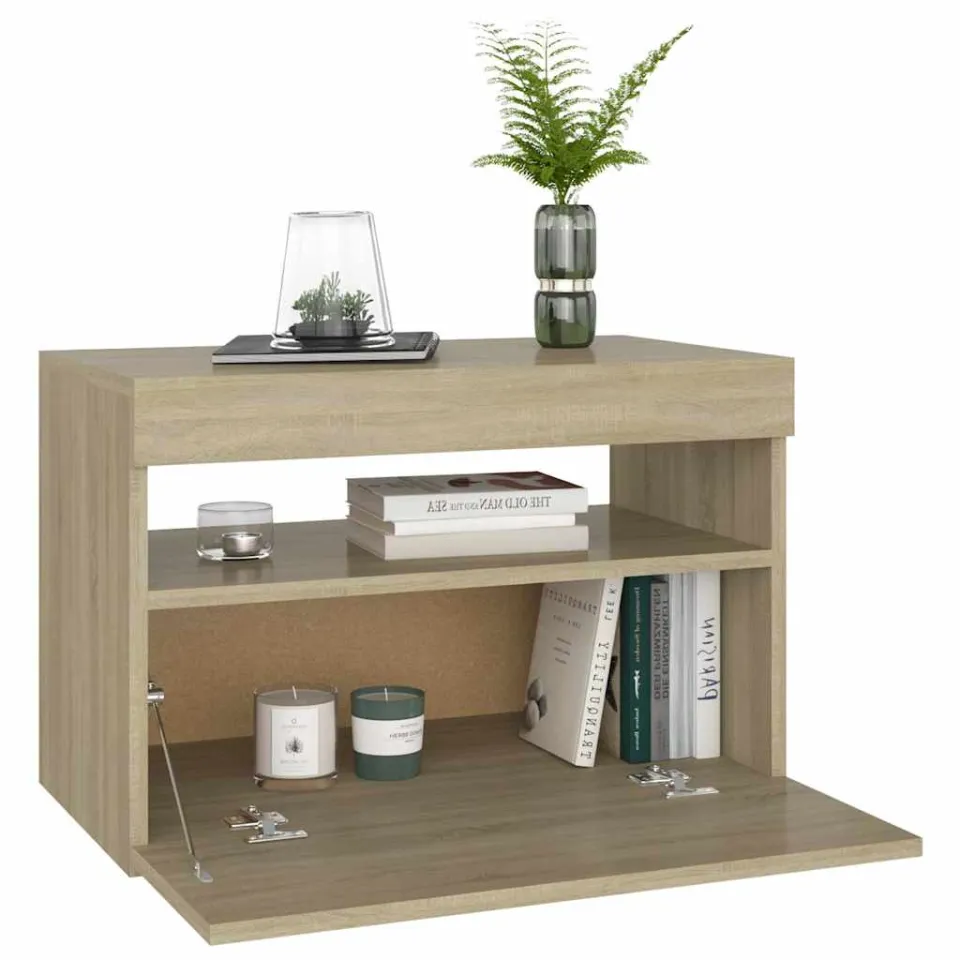 vidaXL Nachtkastjes 2 st LED-verlichting 60x35x40 cm sonoma eikenkleur, foto 3