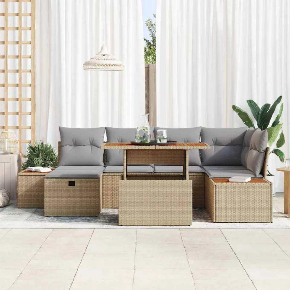 vidaXL Tuin Sofa Set 7 st Beige poly rattan