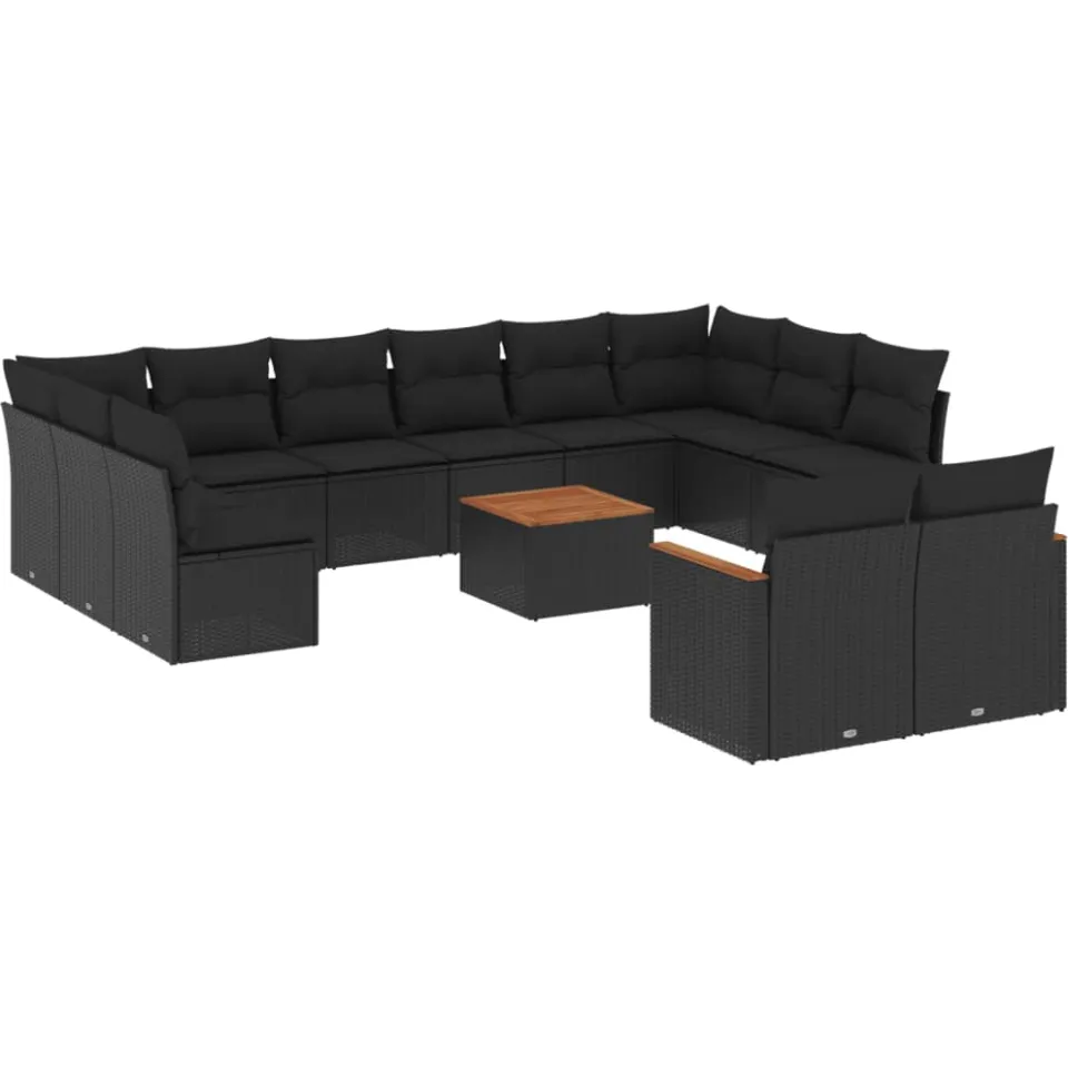 vidaXL 13-delige Loungeset met kussens poly rattan zwart, foto 3