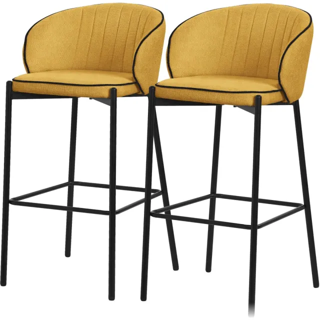 ml-design barkrukken set van 2 mosterd stoffen bekleding 76 cm comfortabele gestoffeerde barkrukken met metalen frame ergonomische keukenstoelen met rugleuning en voetsteun hoge bistrokrukken stabiele scandinavische hoge stoelen voor keuken en bar