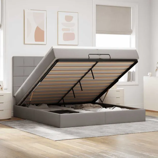 vidaXL Ottoman bed met matrassen 200x200cm stof taupe