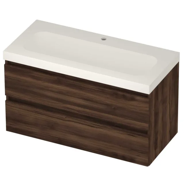 Basic-Line Moby 46 Badmeubelset Polystone 1 Kraangat Greeploos 100x46x58 cm Barista Oak Mat Wit