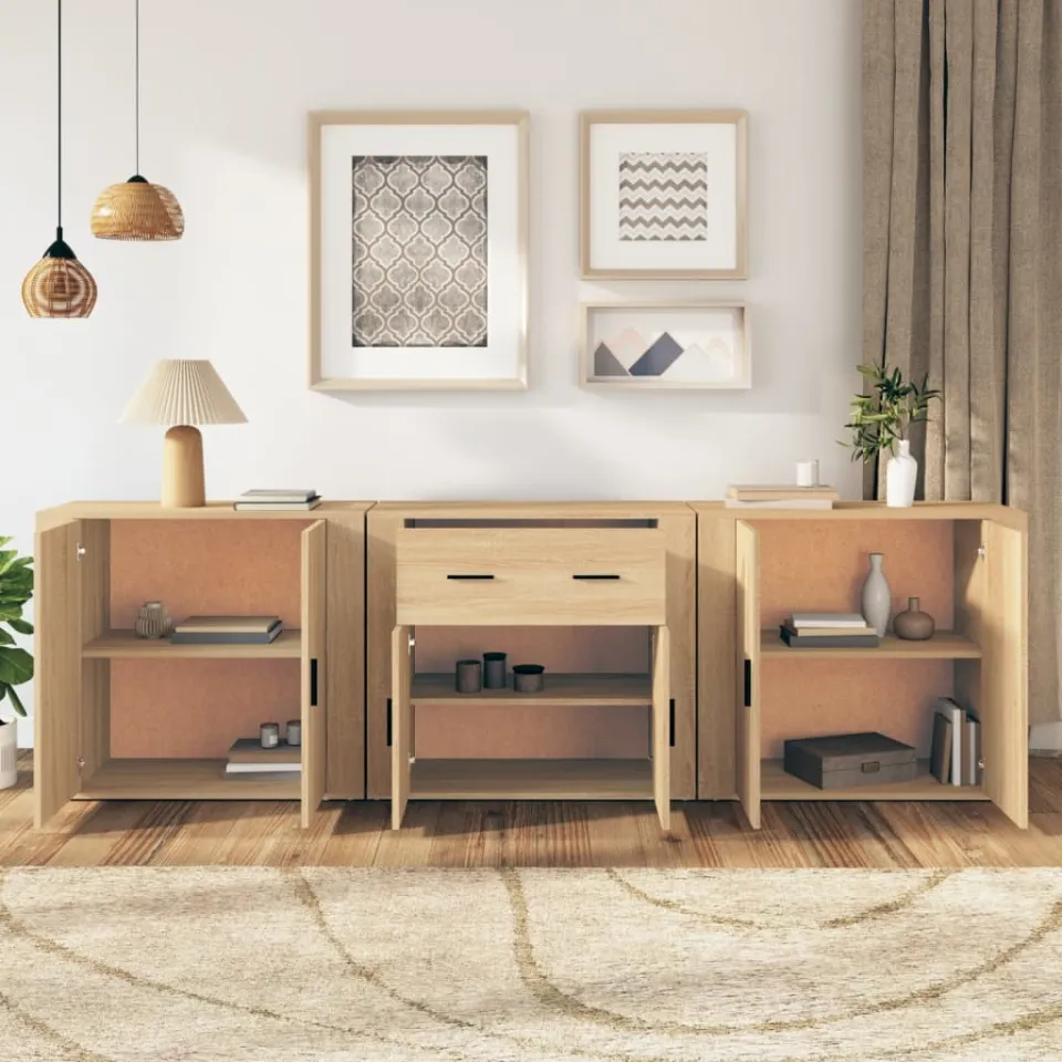 vidaXL Dressoirs 3 st bewerkt hout sonoma eiken, foto 3