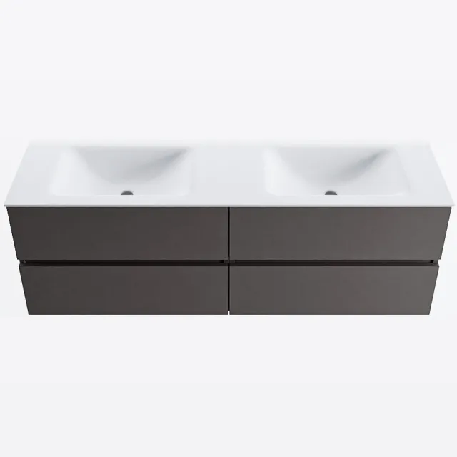Mondiaz VICA 150cm badmeubel onderkast Dark Grey 4 lades. Wastafel CLOUD dubbel zonder kraangat, kleur Talc.