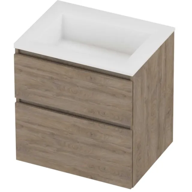 Proline Aristo Badmeubelset Polystone Elegant Zonder Kraangat 60x46x62 cm Mat White Raw Oak Eiken