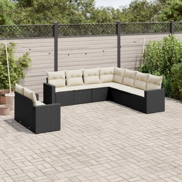 vidaXL 9-delige Loungeset met kussens poly rattan zwart, foto 2