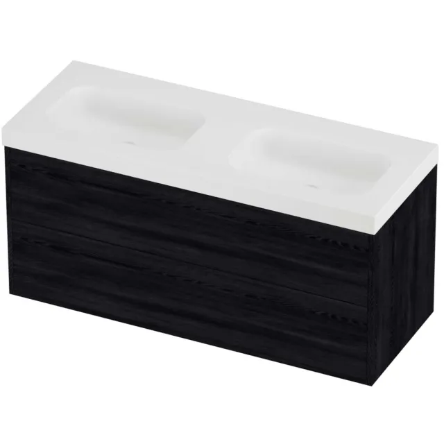 Proline Haga Badmeubelset Polystone Mezza Symmetrisch 120x46x58 cm Mat White Black Oak Eiken