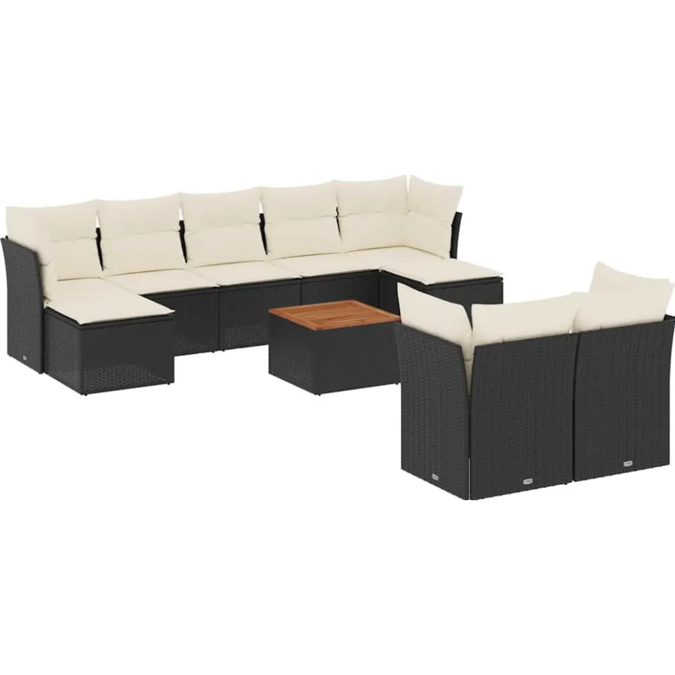 vidaXL 10-delige Loungeset met kussens poly rattan zwart